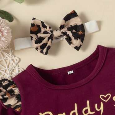 Daddys Girl Mommys World Autumn Winter Baby Girl Clothes Set 3pcs Leopard HeadbandLong Sleeve Tshirt Pants Newborn Clothes