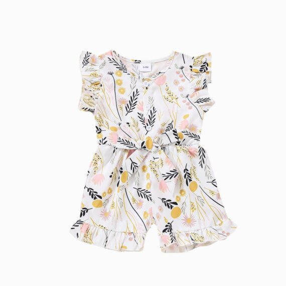 Baby Toddler Baby Girls Rompers Ruffle Sleeve Floral Print Jumpsuit Shorts