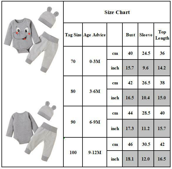 Baby Kids Boys Girls Elephant Print Long Sleeve Rompers Pants Hat Outfit Set