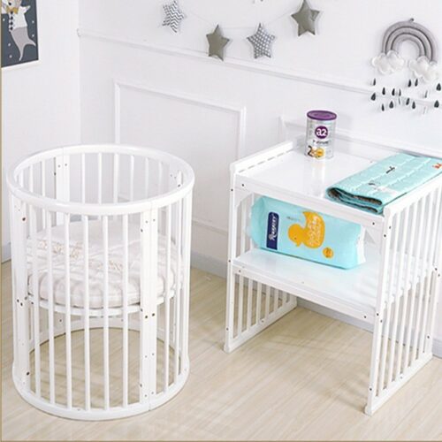 Multi-Function Next to me Oval Bed Wood Children Bed Baby Treasure Round Cribs including bedding set and Mattress