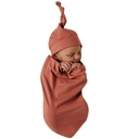 100% Cotton Knitted Baby Swaddle Blanket with Hat Set