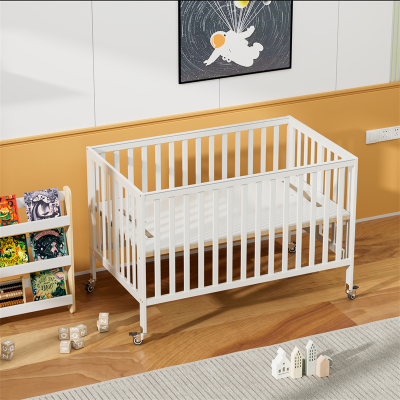 Adjustable Foldable Wooden Baby Crib Bed
