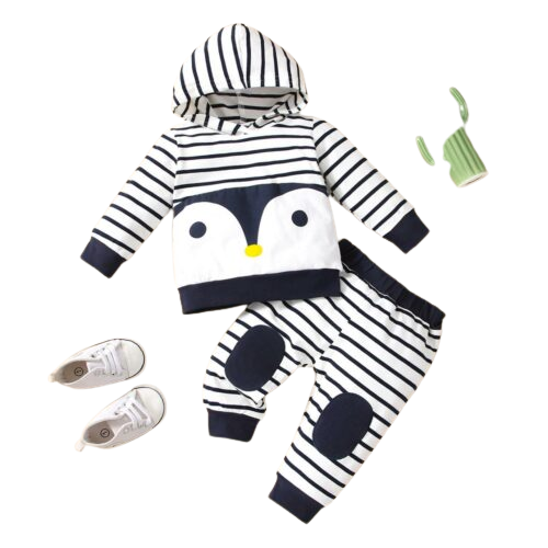 Toddler Baby Boy Cute Clothes Penguin Print Long Sleeve Hoodie Pullover Tops and Pants Set Infant Warm 2Pcs