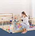 Foldable Wooden Playpen With Gate