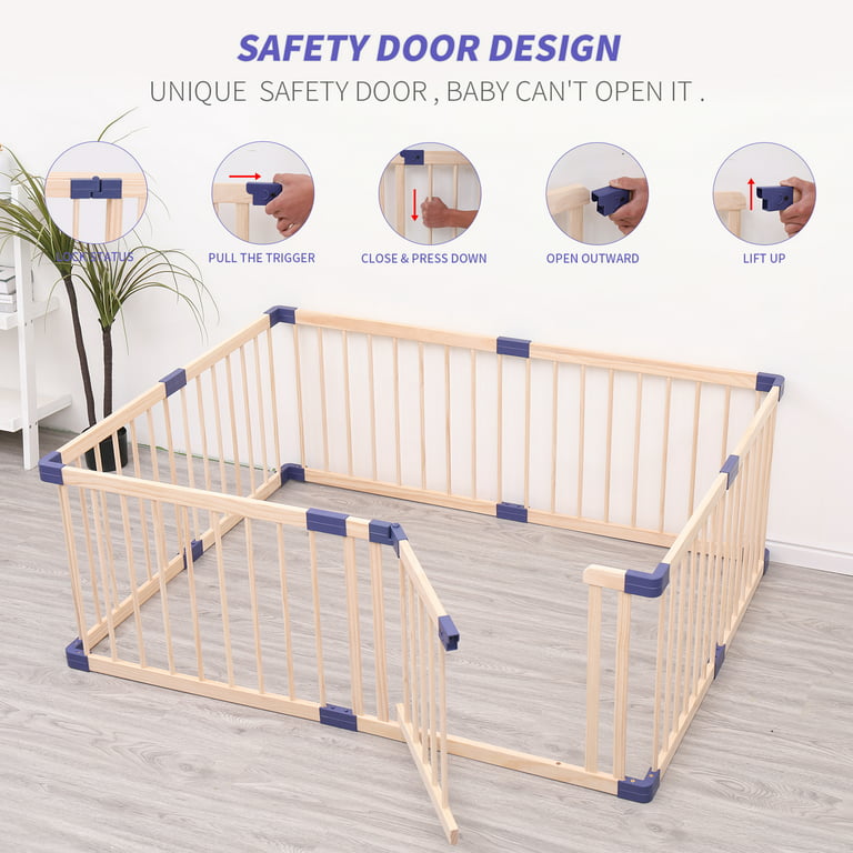 Foldable Wooden Playpen With Gate