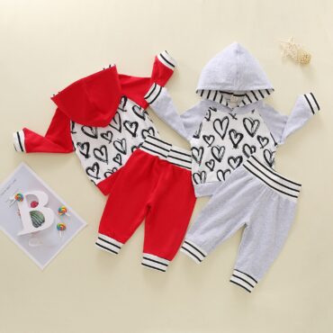 Toddler Infant Girls Boys Hoodie Outfits Heart Striped Long Sleeve Sweatshirts Pants Set