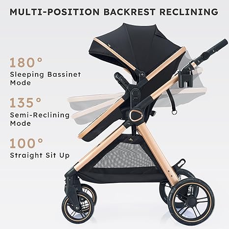 2 in 1 Baby Stroller, Convertible Bassinet Pushchair for Infants and Newborns 0-36 Months