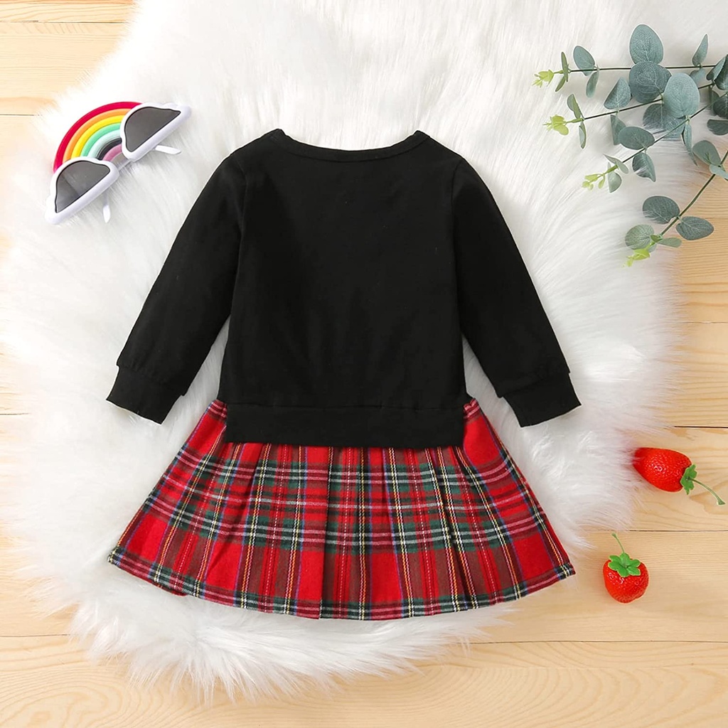 6-24M Infant Baby Girl Long Sleeve Rabbit Plaid Printed Dress Outfit Toddler Fall Winter Cute Pullover Skirts 