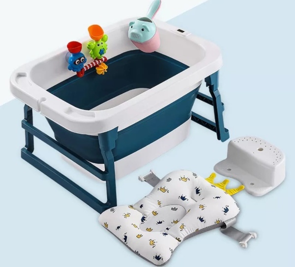 Baby Bathtub, Non-Slip Foldable Bath Tub with Comfortable free Bath Mat for Newborn