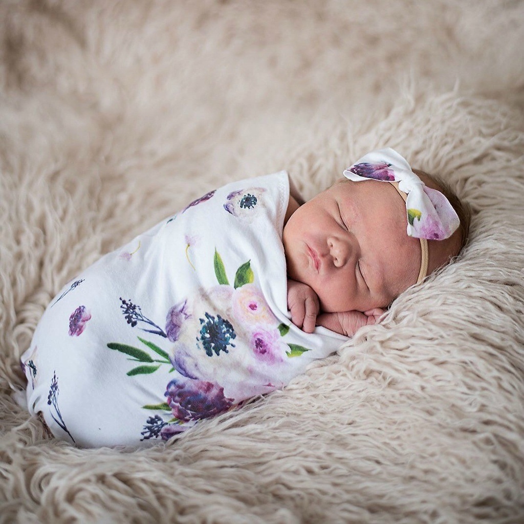 100% Cotton Muslin bamboo Swaddle Sack Newborn Sage Swaddlewith matching bow headband Baby Swaddle Wrap