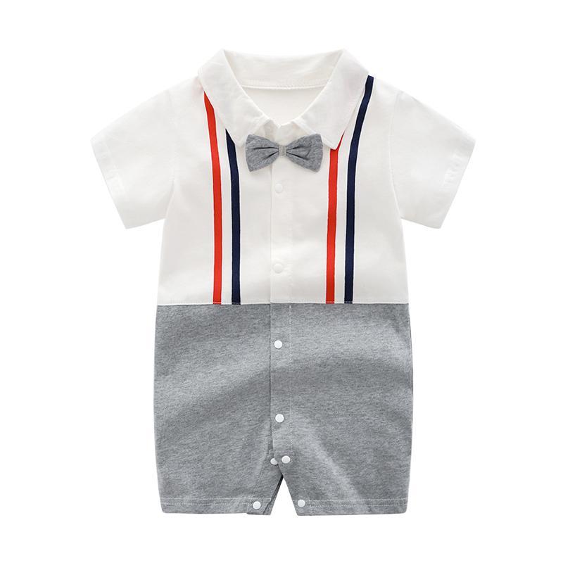 Baby Bodysuit Summer Short Sleeve Gentleman Baby Romper One Piece Pure Cotton Newborn Clothing