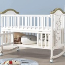 Baby Crib, Baby Wooden Cot, Bed Multifunctional  Rocker, Convertible Desk and Kids Sofa with Mosquito Net (bedding set and mattress sold separately)