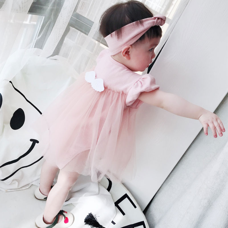 100% cotton New Born Girls Baby Clothes Short Sleeve Angel Wings Baby Romper Dress