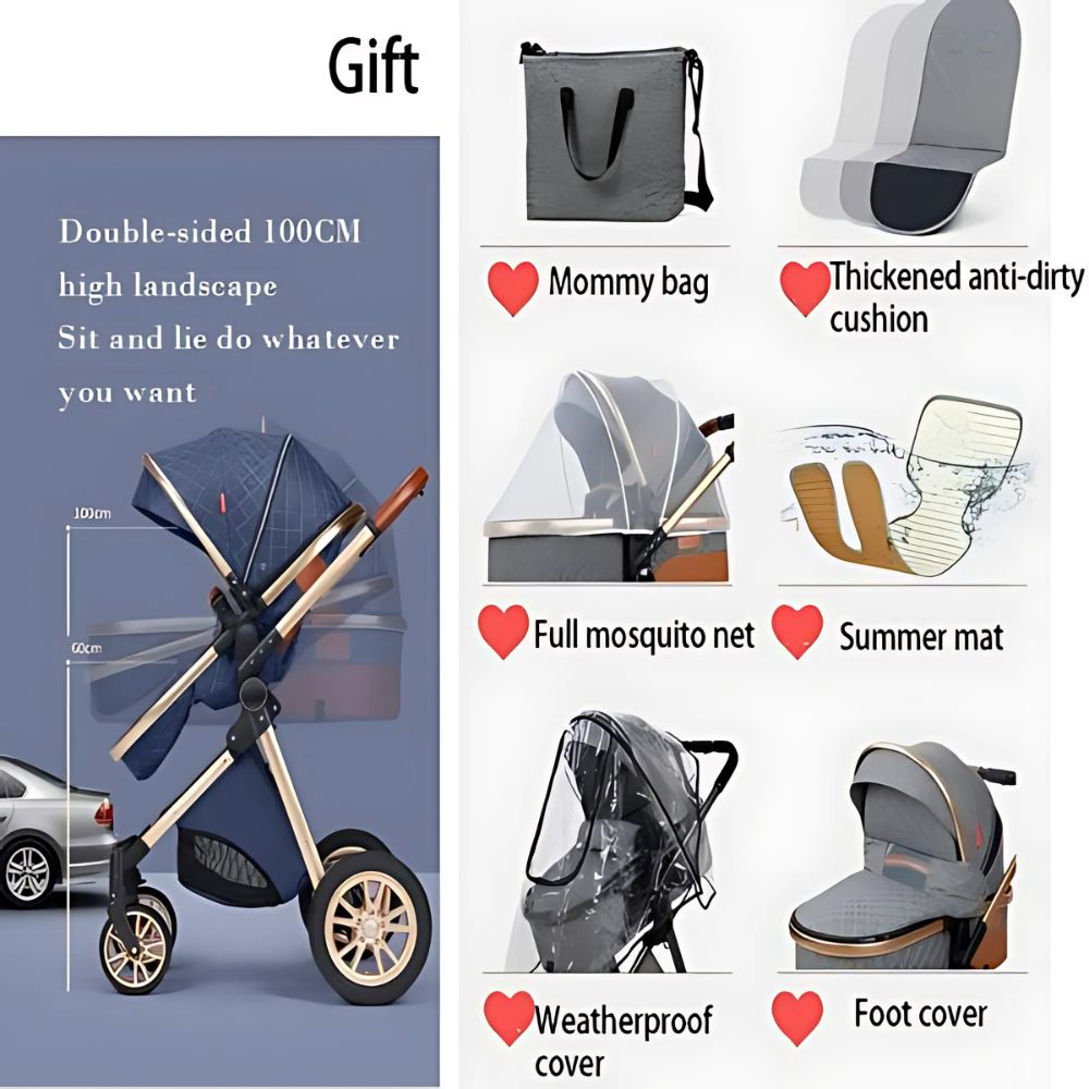 Newborn Baby Stroller 3 in 1 Rain Cover Mosquito Net Backpack