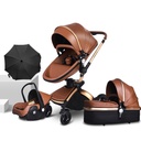 Luxury Baby Stroller 3 in 1 Fashion Carriage Gold Frame Pram