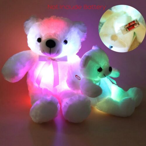 Glow Teddy Bear with Bow-tie Stuffed Animal Light Up Plush Toys Gift for Kids Boys Girls