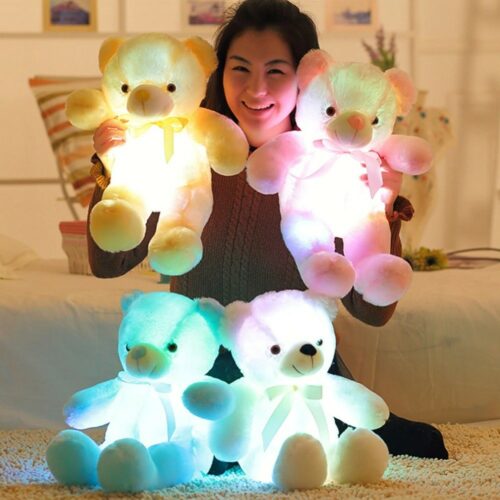Glow Teddy Bear with Bow-tie Stuffed Animal Light Up Plush Toys Gift for Kids Boys Girls