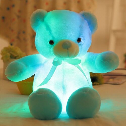 Glow Teddy Bear with Bow-tie Stuffed Animal Light Up Plush Toys Gift for Kids Boys Girls