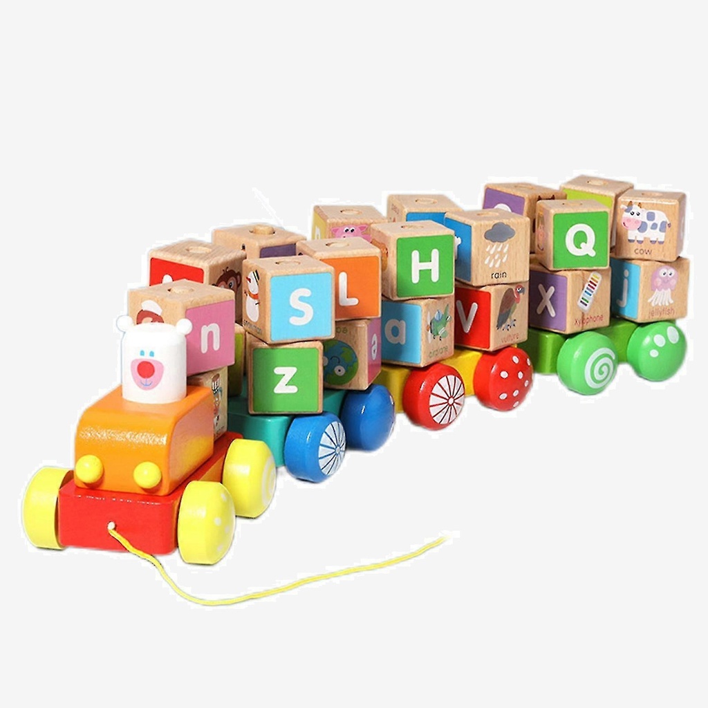 Wood Alphabet Train Toy Train Toys 26 Pcs Alphabet Letters Block Set Kids Educational Toy Preschool Toy For Boys Girls Toddlers