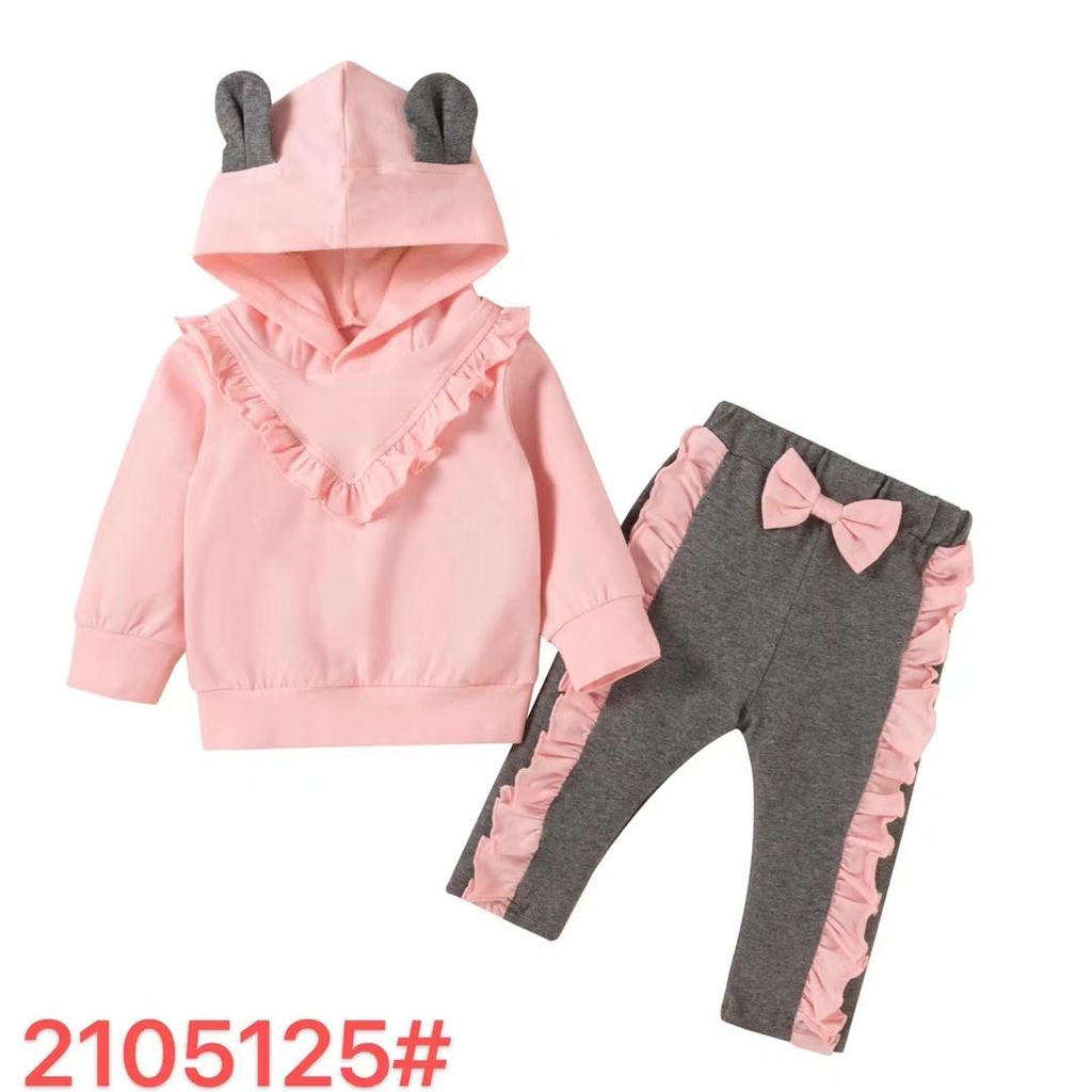 2 PIECES BABY GIRL CLOTHES 0-24 MONTHS SWEATER HOODIE + BOW RUFFLE PANTS, TRACKSUIT BABY GIRL SPORT SETS