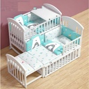Children Crib, Baby Wooden Cot, Bed Multifunctional Rocker, Convertible Desk And Kids Sofa With Mosquito Net (bedding set sold separately)