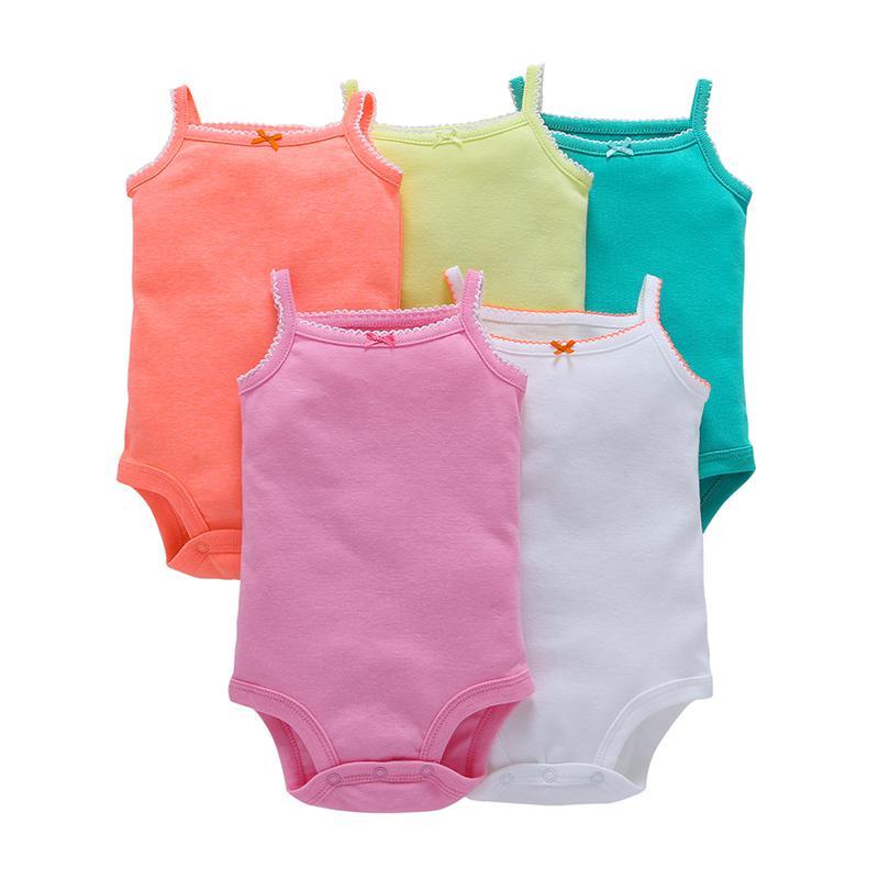 Baby girl 100% Organic Cotton Baby Unisex Baby Bodysuits, 5-Pack Sleeveless