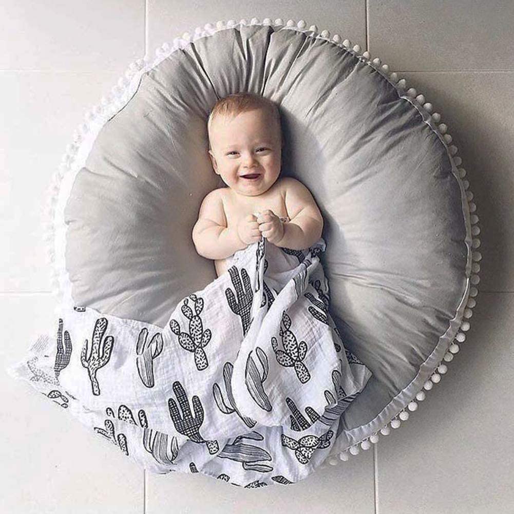 Big Circle Baby Floor Pillow for Kids Round Stuffed Plush Back Seat Cushion