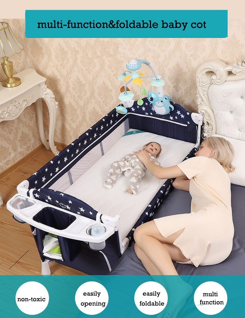 Co sleeping bed Deluxe Double Layer, Children cot with Stars - for Newborn Babies (Mattress and Toys not included)