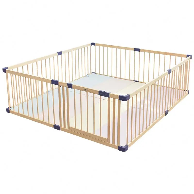 Foldable Wooden Playpen With Gate