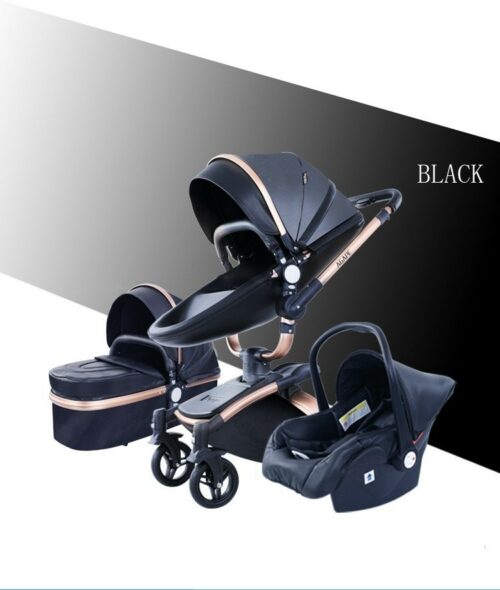 Luxury Baby Stroller 3 in 1 Fashion Carriage Gold Frame Pram