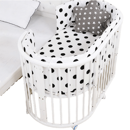 Oval Wooden Crib 4-in-1, Children cot One side Co Sleeping with Rocker including Mattress