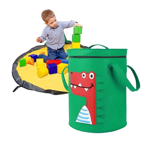 Toy Storage Basket with Play Mat Portable Drawstring Toy Organizer Containers for Kids Huge Green Crocodile Pa