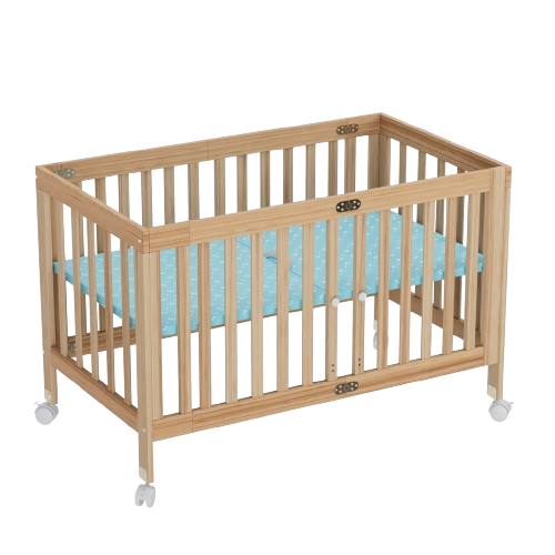 Foldable Adjustable and Mobile Wooden Crib with Wheels