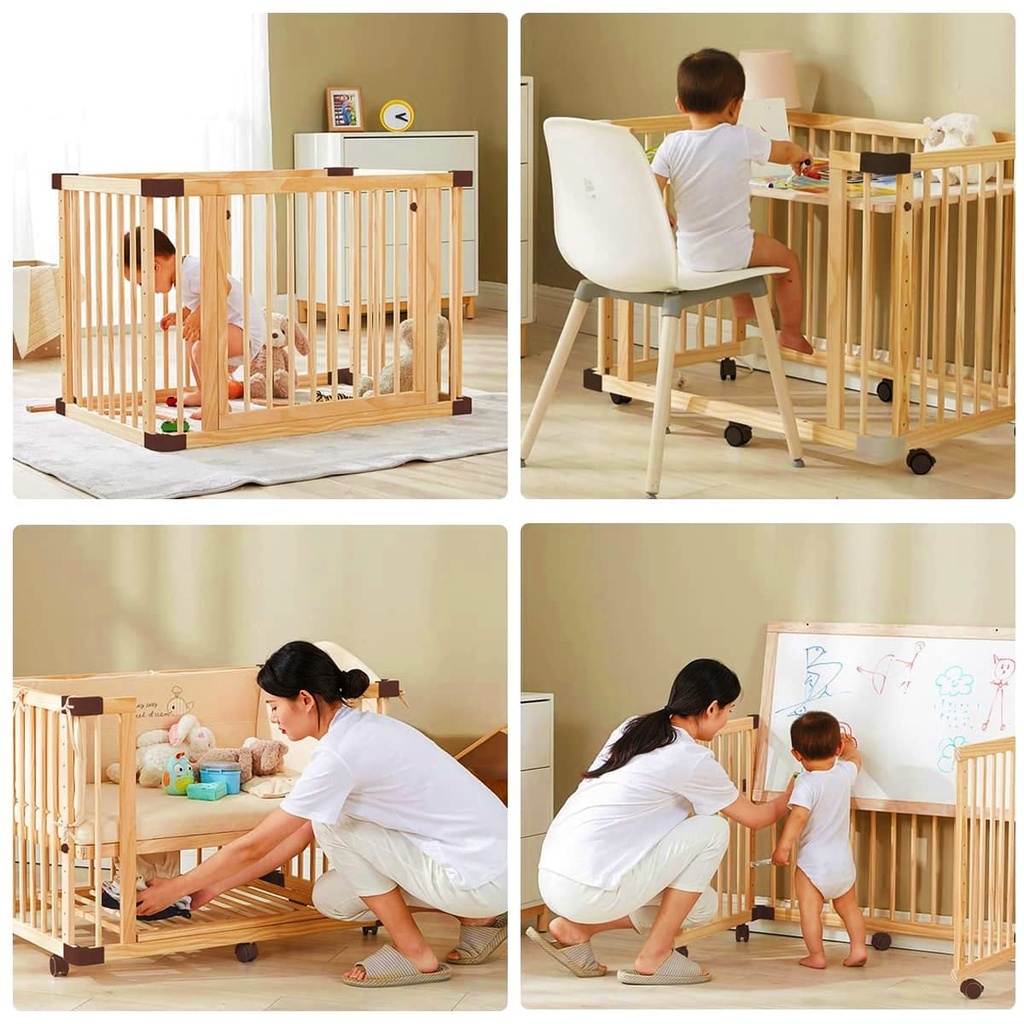 Baby Wooden Cot Crib, 6-In-1