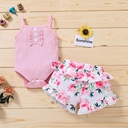 3PCS Newborn Baby Girls Summer Clothes Set Ruffle Romper Tops Floral Print Short Pants Headband Toddler