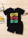 Baby Boys Casual Set Letter Pattern Short Sleeve T-shirt and Shorts