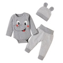 Baby Kids Boys Girls Elephant Print Long Sleeve Rompers Pants Hat Outfit Set