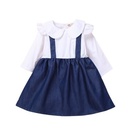 Lovely blue and white 7 month baby girl dresses Long sleeves birthday dress for 1 year baby girl Cheap kids clothing set