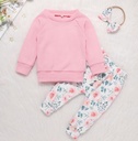 Baby Girls Long Sleeve O neck Tops Floral Print Trousers Bow knot Headband Set