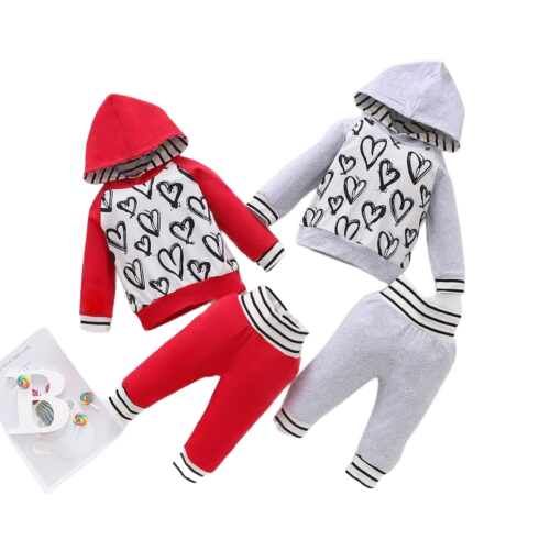 Toddler Infant Girls Boys Hoodie Outfits Heart Striped Long Sleeve Sweatshirts Pants Set