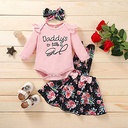 3Pcs Newborn Infant Baby Girl Fall Clothes Long Sleeve Romper Floral Suspenders Skirt Headband Outfits