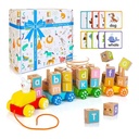 Wooden building block toy baby pull line train educational toy